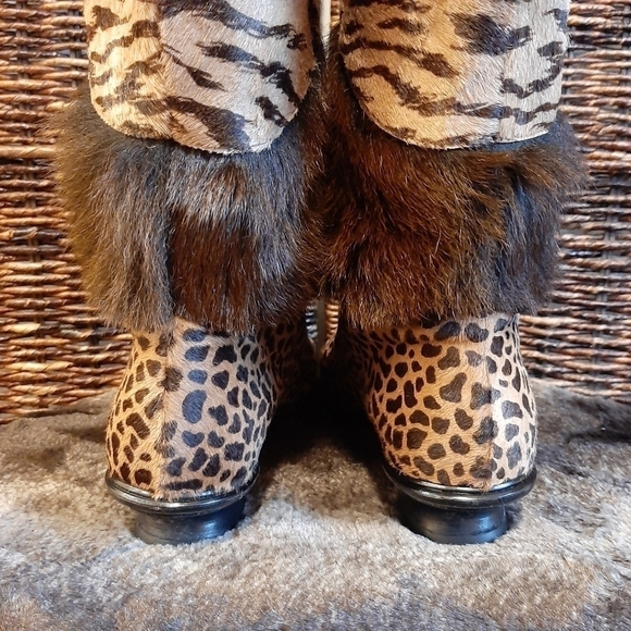Walter Steiger Leopard Tiger Animal Print Leather Fur Boots 5.5 Kitten Heels - Picture 4 of 14